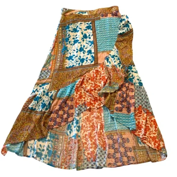 Kori Patchwork Hi-Low Maxi Festival Western Cowgirl Skirt Sz M - Picture 5 of 14